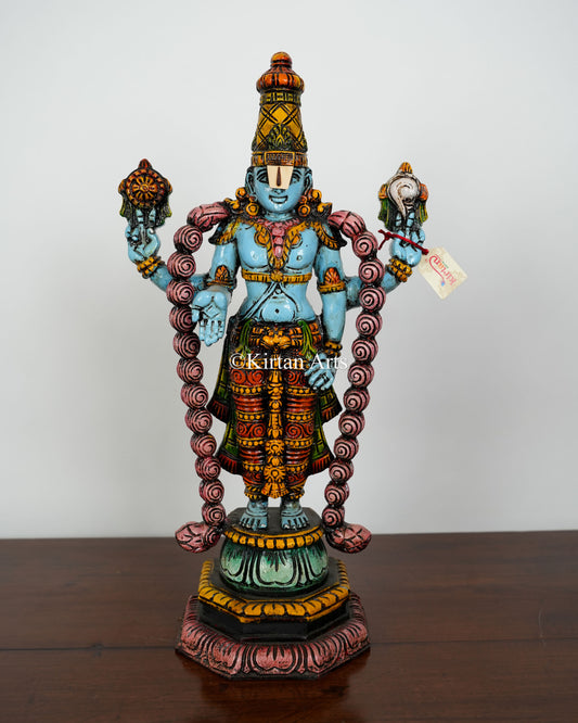Wood Carved Tirupati Balaji (Kalyana Balaji) Idol | 24" | Distress Finish