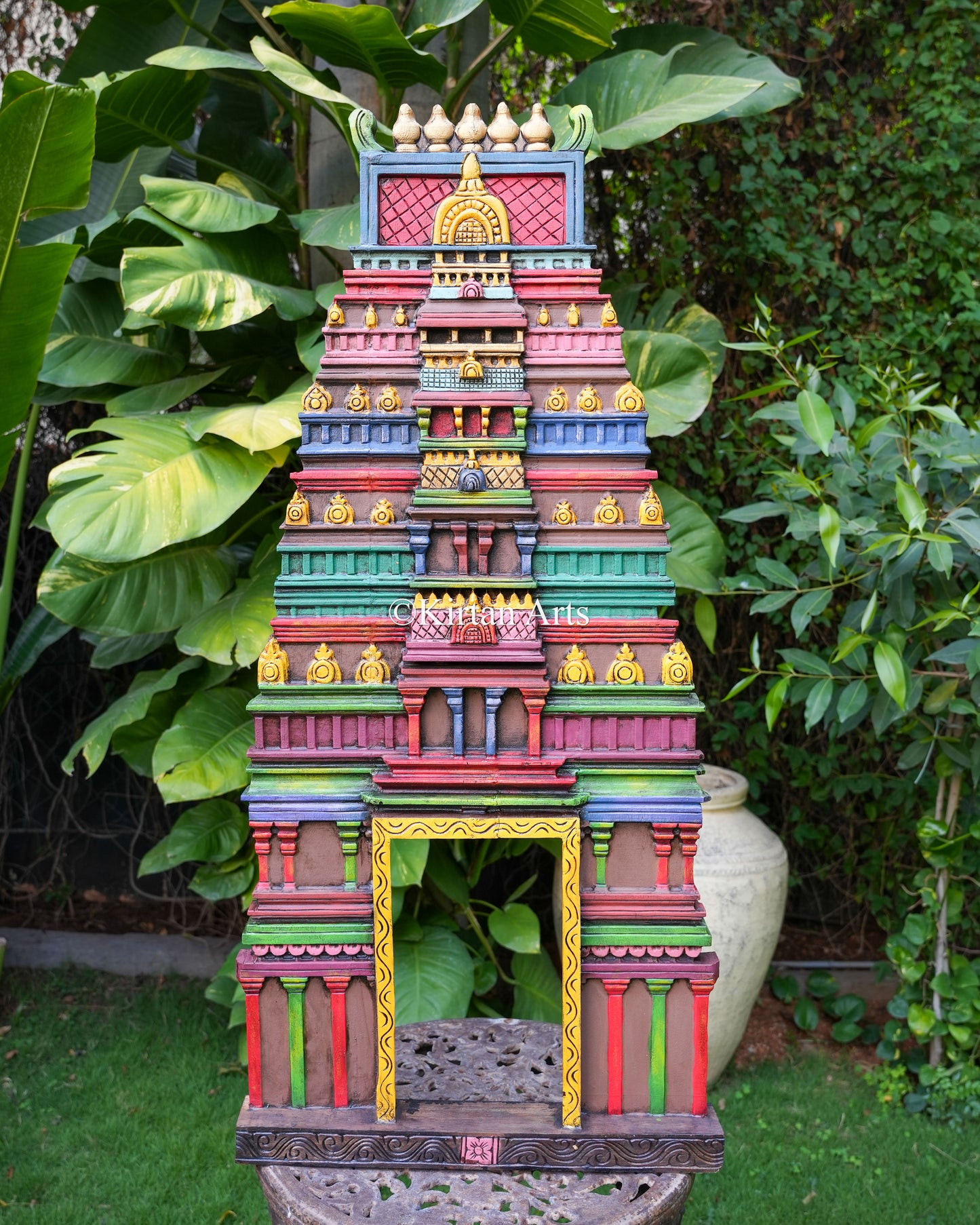 Hand-Carved South Indian Temple Gopuram | Water Colours | 50"