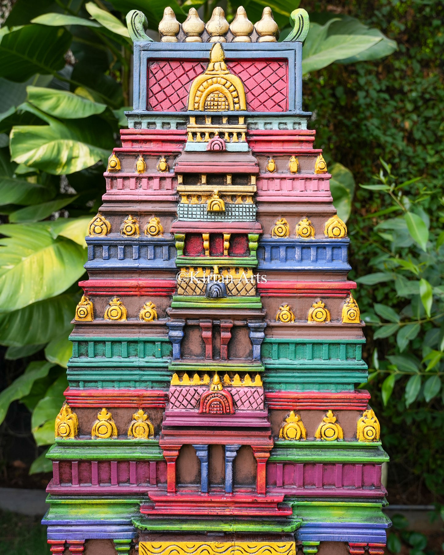Hand-Carved South Indian Temple Gopuram | Water Colours | 50"