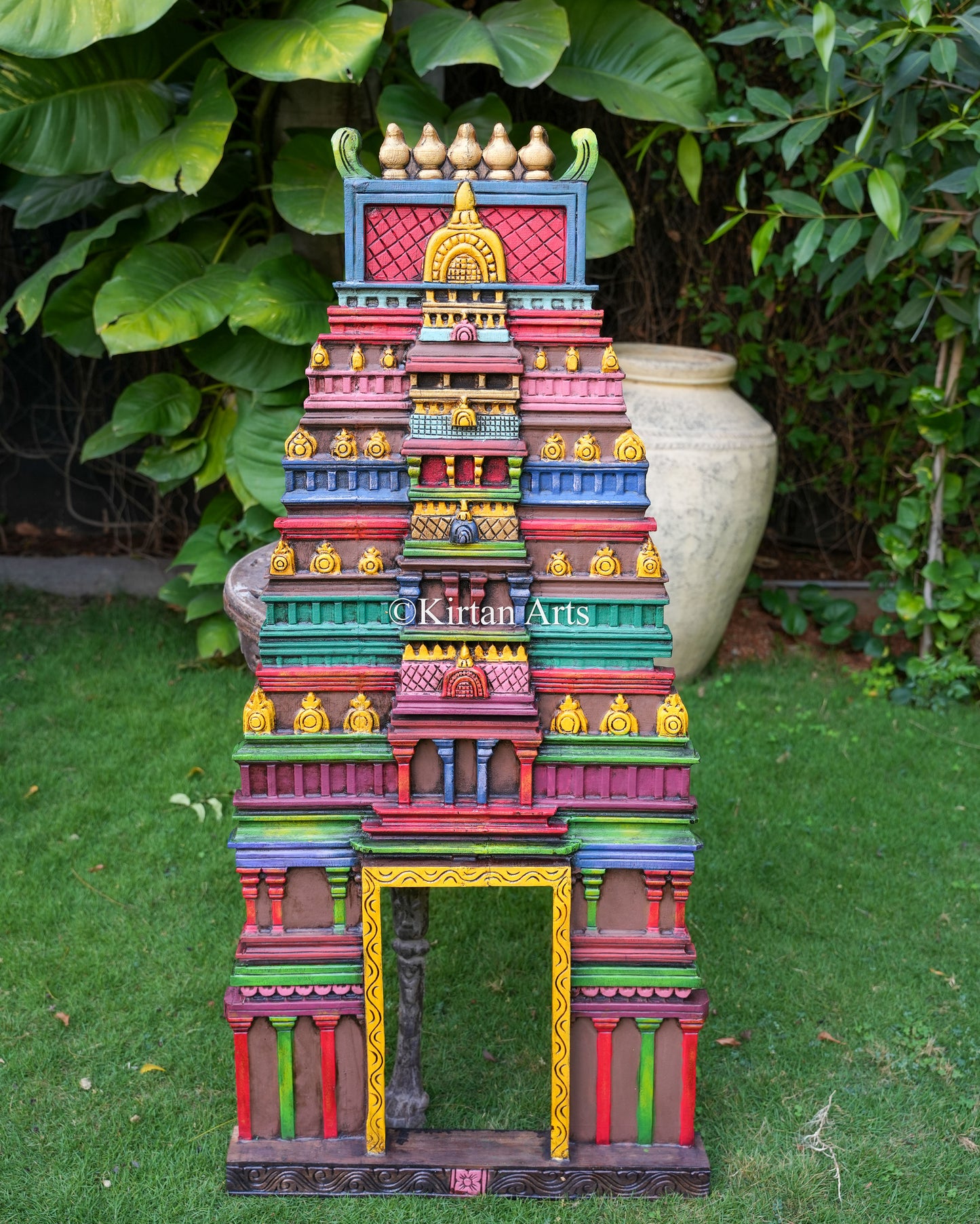 Hand-Carved South Indian Temple Gopuram | Water Colours | 50"