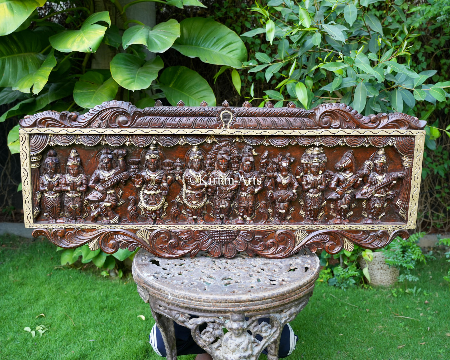 Hand-Carved Wooden Meenakshi Kalyanam Wall Panel | 48"