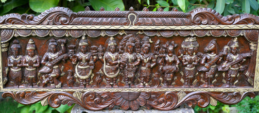 Hand-Carved Wooden Meenakshi Kalyanam Wall Panel | 48"