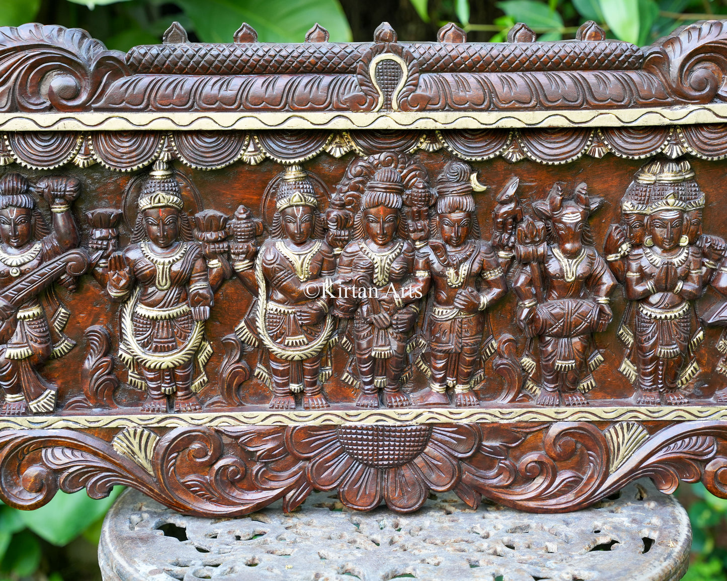 Hand-Carved Wooden Meenakshi Kalyanam Wall Panel | 48"