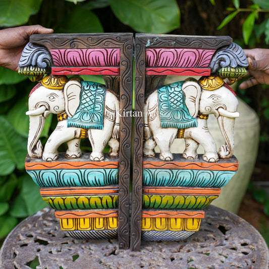 18" Hand-Carved Wooden Elephant Wall Bracket | Watercolors