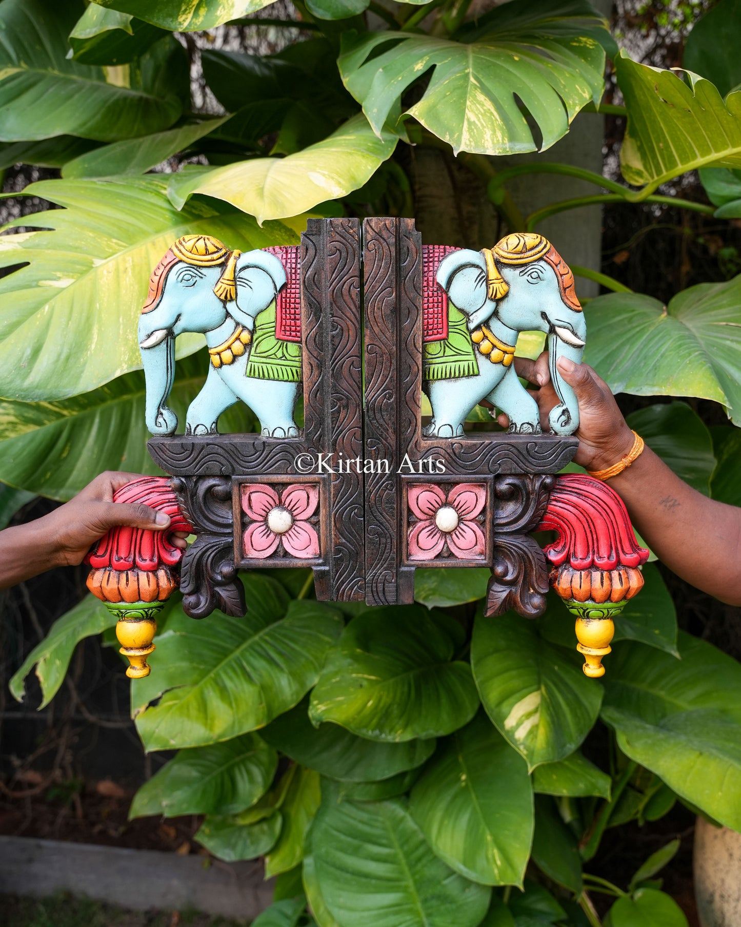 Hand-Carved Wooden Elephant Corbel Wall Bracket Pair | 18" | Watercolor