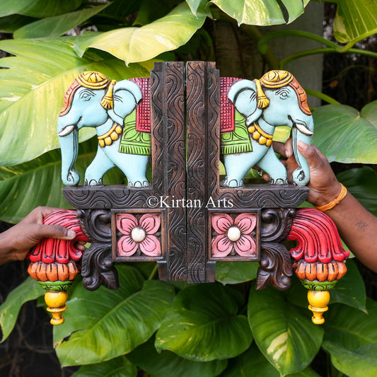 18" Hand-Carved Wooden Elephant Wall Bracket