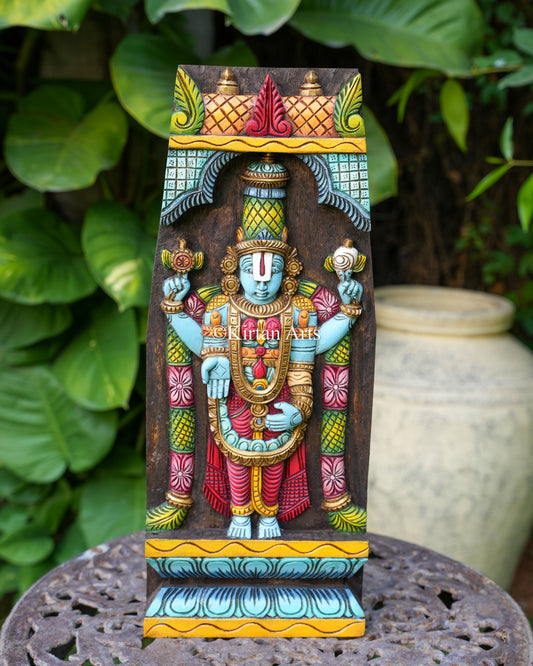 Hand-Carved Lord Balaji (Venkateswara) Wall Panel | 24"