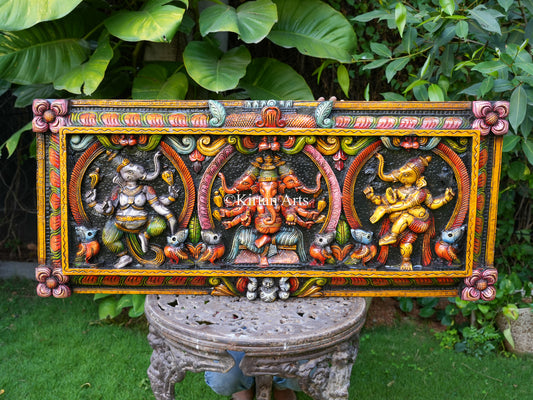 Hand-Carved Lord Ganesha Wall Panel | 48"