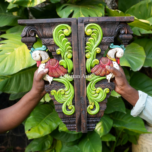 18" Hand-Carved Wooden Peacock Wall Bracket