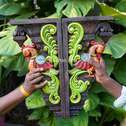 18" Hand-Carved Wooden Peacock Wall Bracket