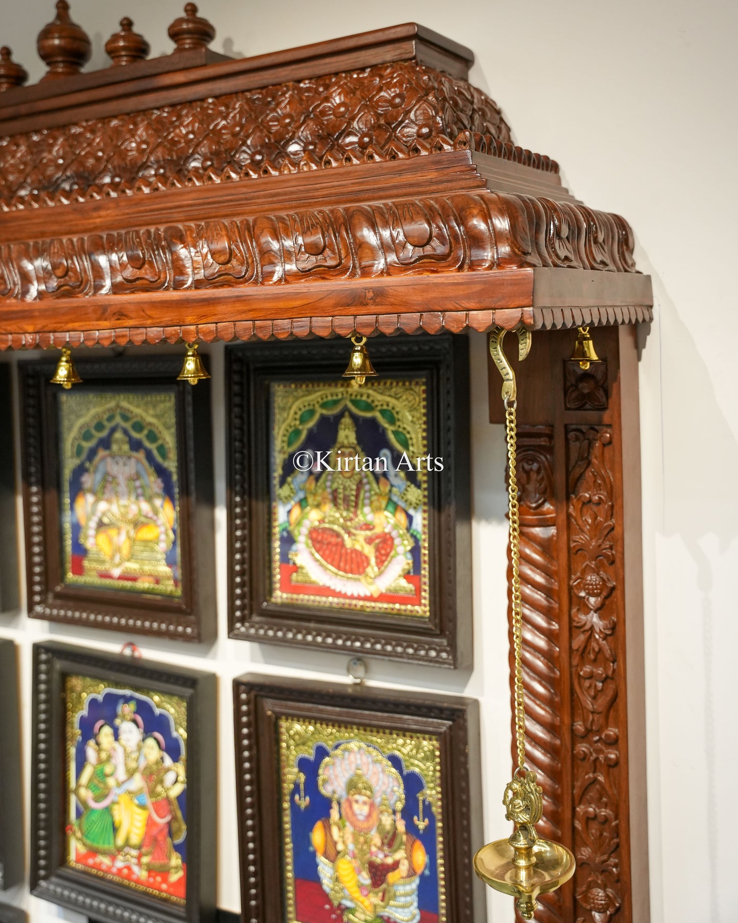 Teakwood Hand-Carved Wall Mandir | 84x60x13 Inches