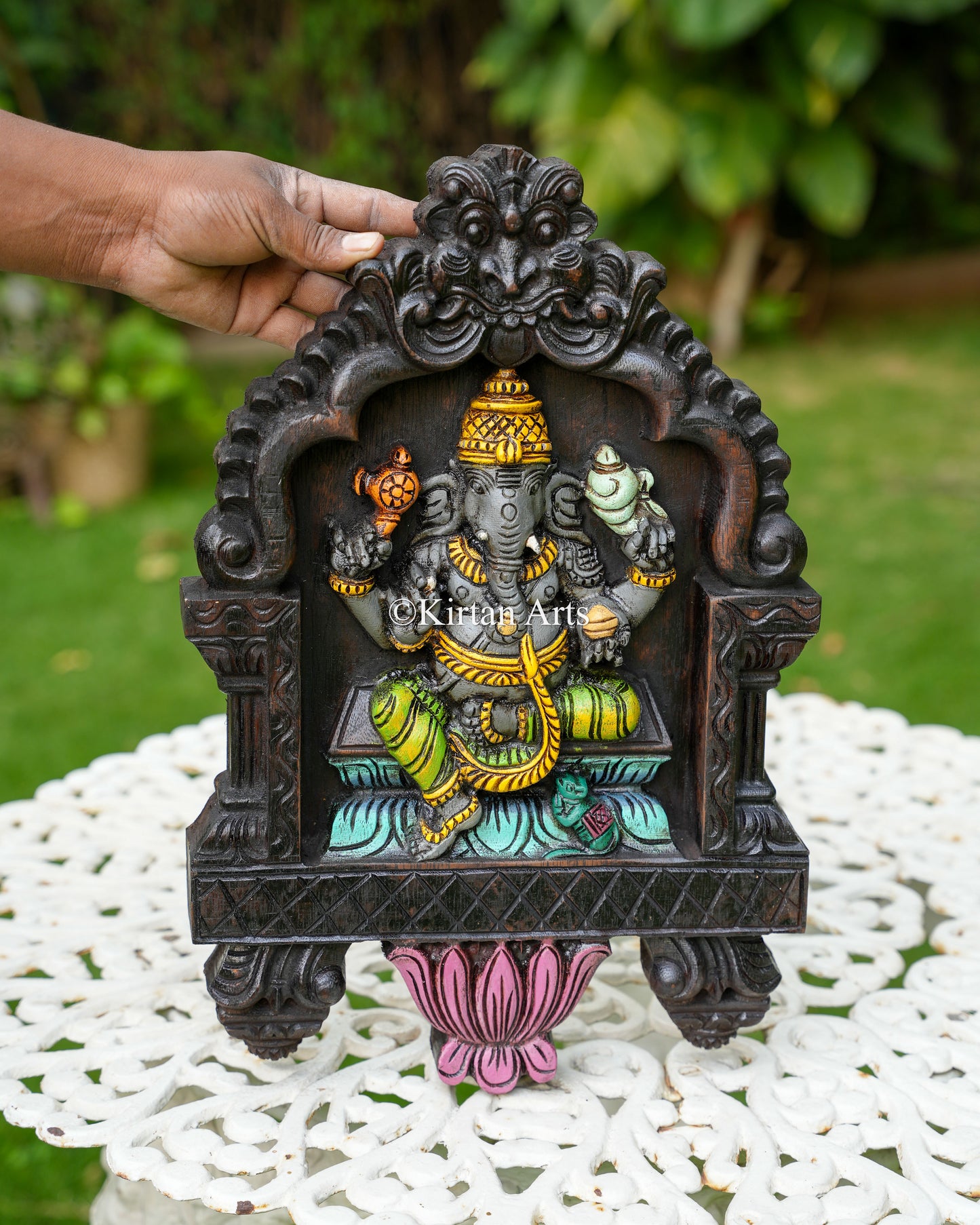 Hand-Carved Ganesha Temple Gopuram Wall Panel | 18"