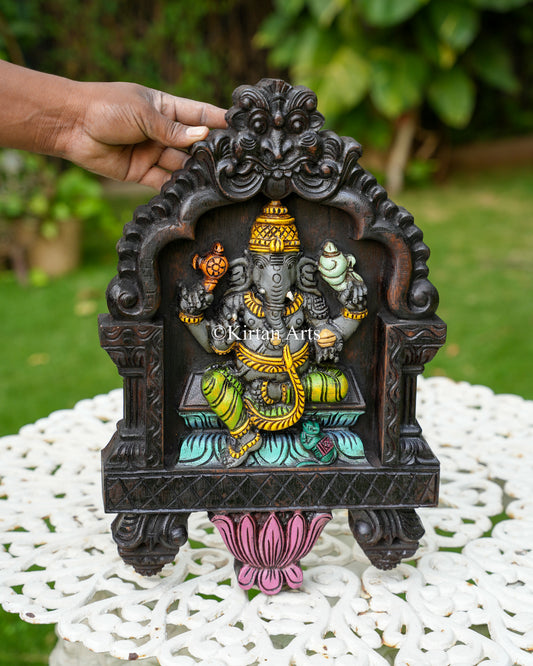 Hand-Carved Ganesha Temple Gopuram Wall Panel | 18"