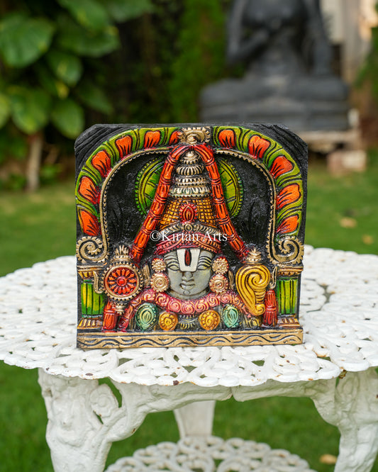 Hand-Carved Lord Balaji (Venkateswara) Sanctum Wall Panel | 12"x12"