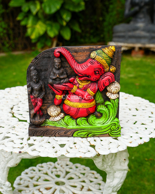 Hand-Carved Lord Ganesha Sanctum Wall Panel | 12"x12"
