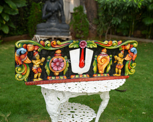 Hand-Carved Shankha Chakra Nama (Tilak) Wooden Panel – Sacred Vaishnavite Wall Art | 36"