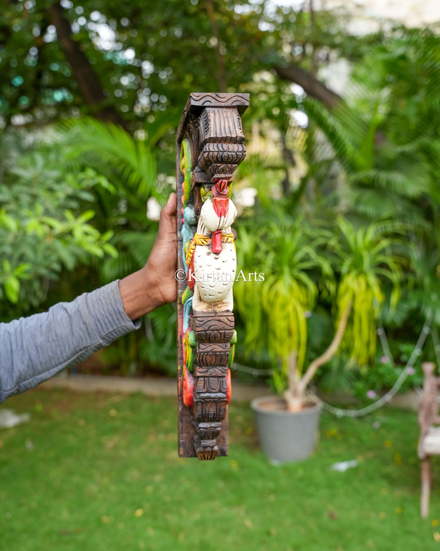 Hand-Carved Architectural Corbels Pair  – Traditional South Indian Parrot Motif Brackets | 18"