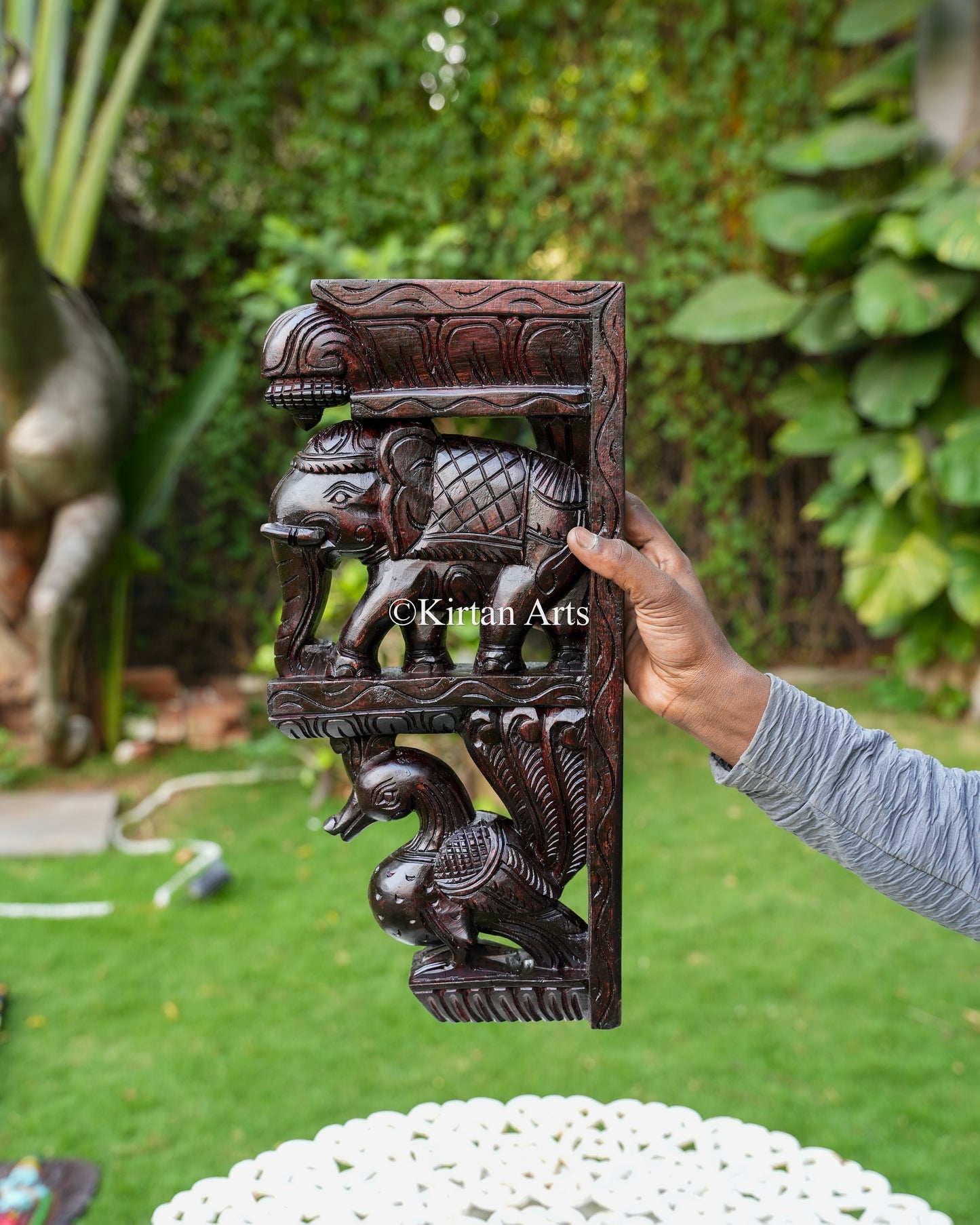 18" Elephant Annapakshi Traditional Chettinad Hand Carved Wall Bracket Pair