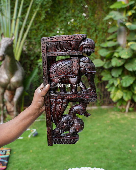 18" Elephant Annapakshi Traditional Chettinad Hand Carved Wall Bracket Pair