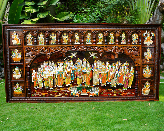Grand 8ft Rosewood Srinivasa Kalyanam Panel – Hand-Carved Heritage Masterpiece with Dasavatar & Ashtalakshmi