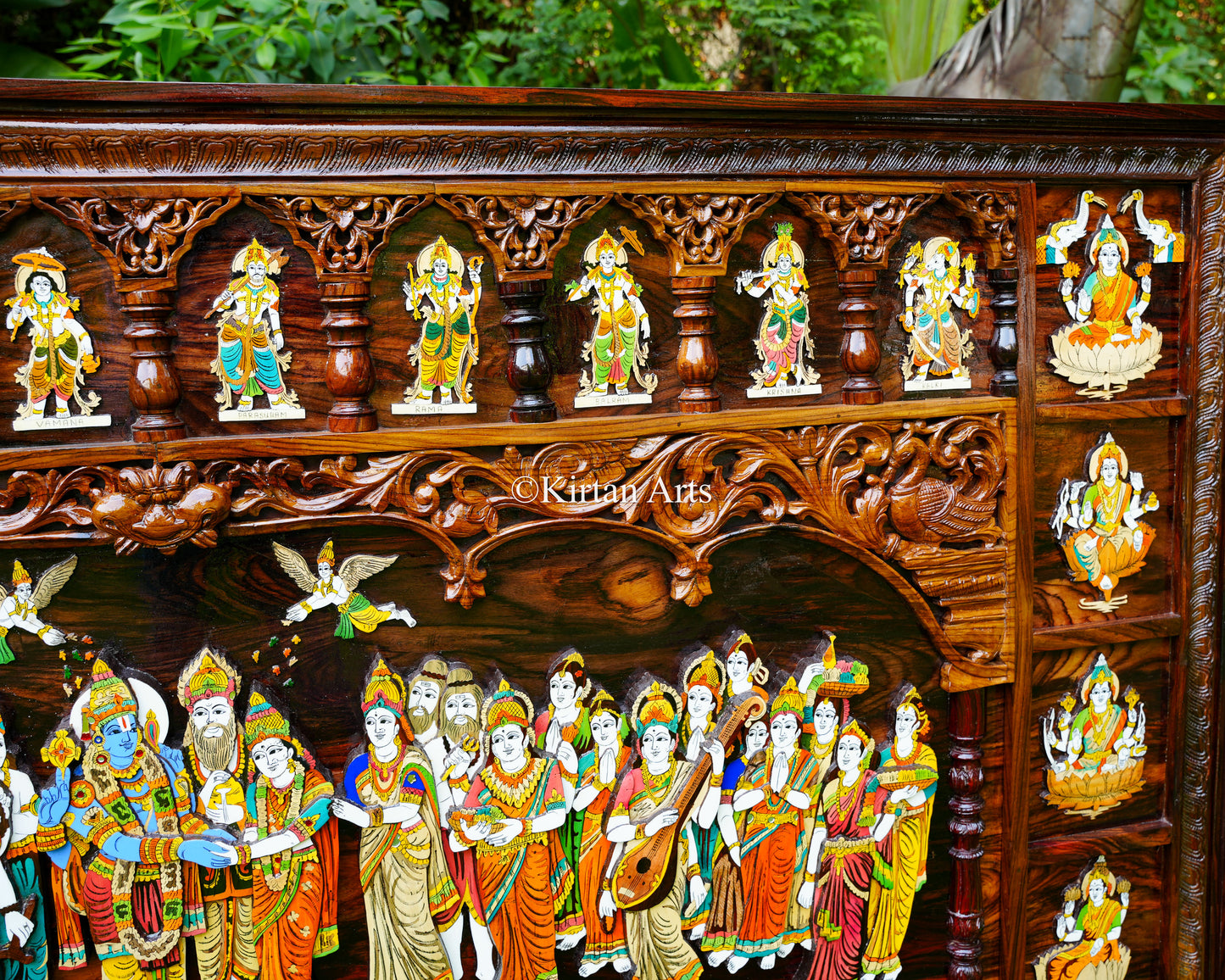 Grand 8ft Rosewood Srinivasa Kalyanam Panel – Hand-Carved Heritage Masterpiece with Dasavatar & Ashtalakshmi