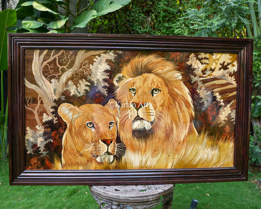 Grand 5ft Rosewood Inlay Panel – Detailed Wildlife Artistry in Natural Woods | 3x5 ft