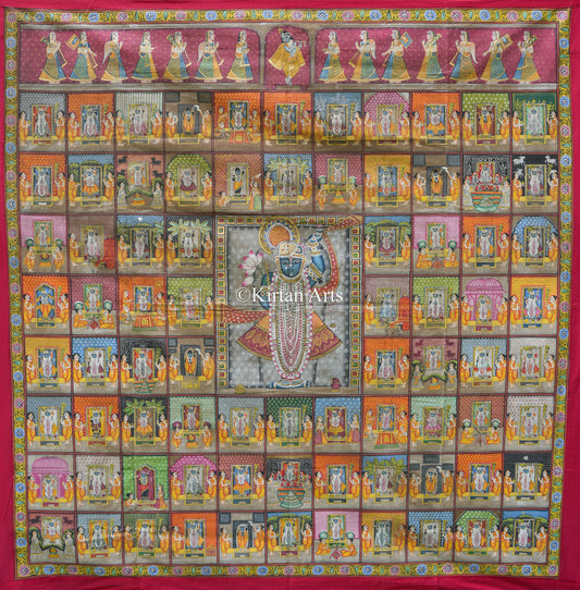 Grand 5ft x 5ft Pichwai – Shrinathji with 84 Divine Khandas (Segments) | Antique Finish