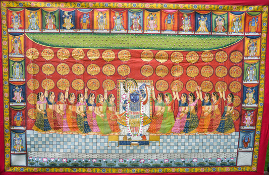 Grand 6ft x 4ft Shrinathji Raas Leela Pichwai – Hand-Painted Heritage Textile