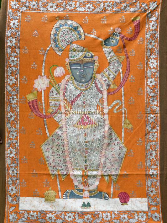 Grand 4.5ft Deccan Antique Shrinathji – Original Silver Leaf & Saffron Textile