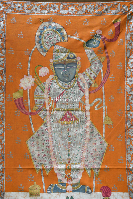 Grand 4.5ft Deccan Antique Shrinathji – Original Silver Leaf & Saffron Textile