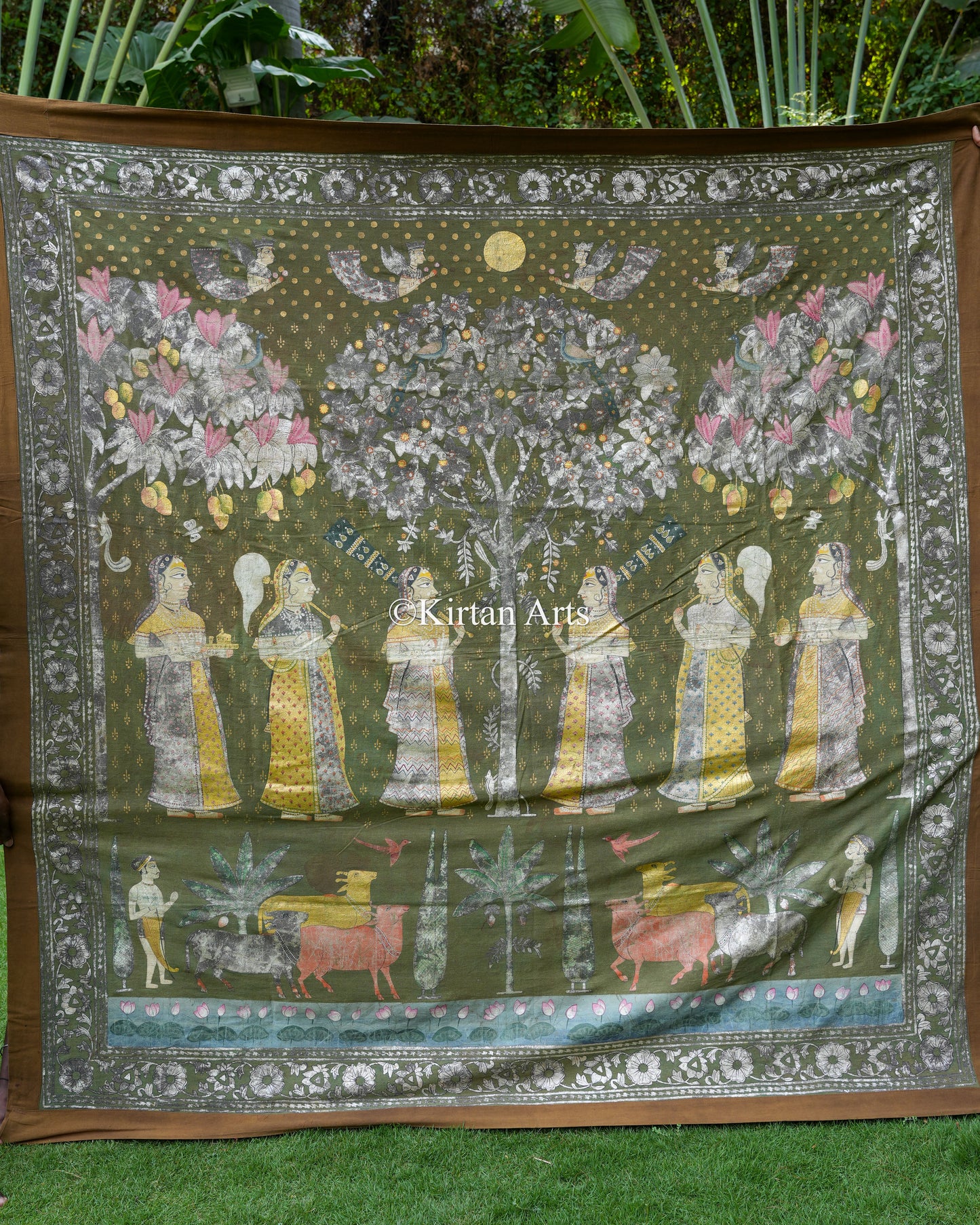Grand 7ft x 7ft Deccan Antique Pichwai – Original Silver Leaf Bhavmandal Masterpiece