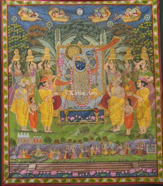 Grand Shrinathji Pichwai Painting | 7x6.5 ft | Antique Finish