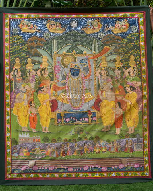 Grand Shrinathji Pichwai Painting | 7x6.5 ft | Antique Finish