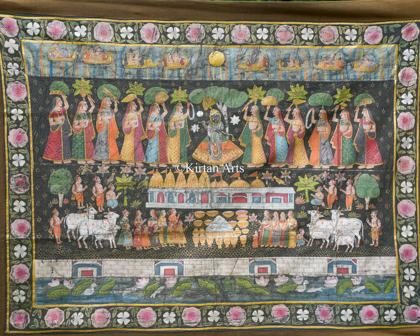 4ft x 3ft Antique-Finish Shrinathji Pichwai – Narrative Annakoot Celebration