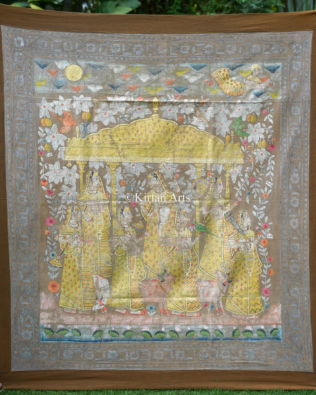 Pair of 3.5ft x 3ft Bhavmandal Deccan Antique Pichwais – Hand-Painted with Original Silver Leaf