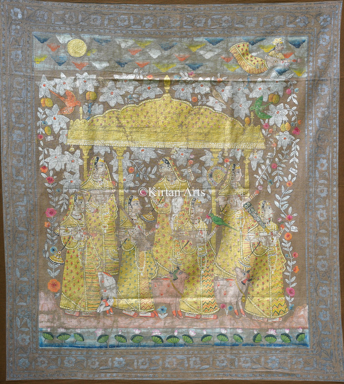 Pair of 3.5ft x 3ft Bhavmandal Deccan Antique Pichwais – Hand-Painted with Original Silver Leaf