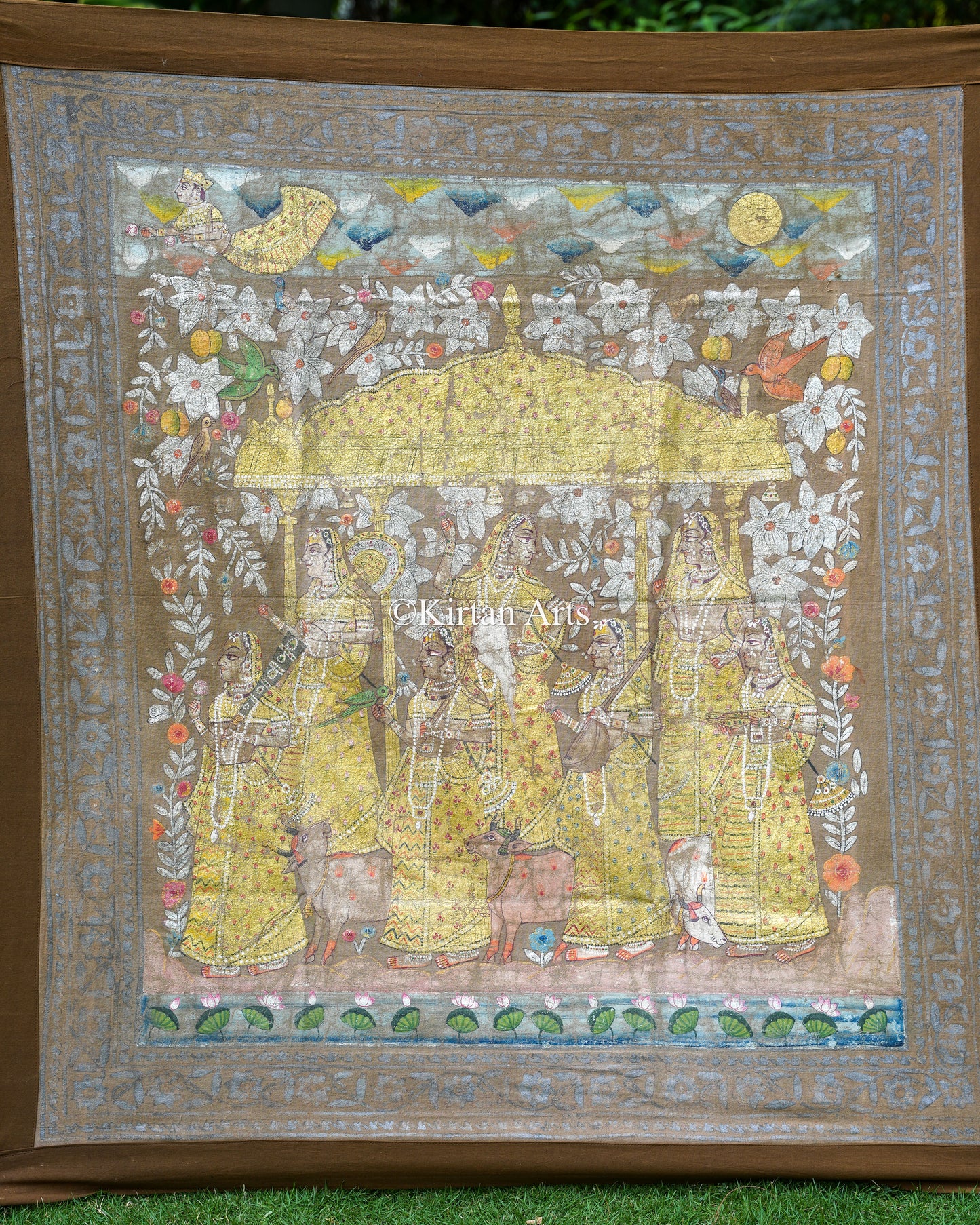 Pair of 3.5ft x 3ft Bhavmandal Deccan Antique Pichwais – Hand-Painted with Original Silver Leaf