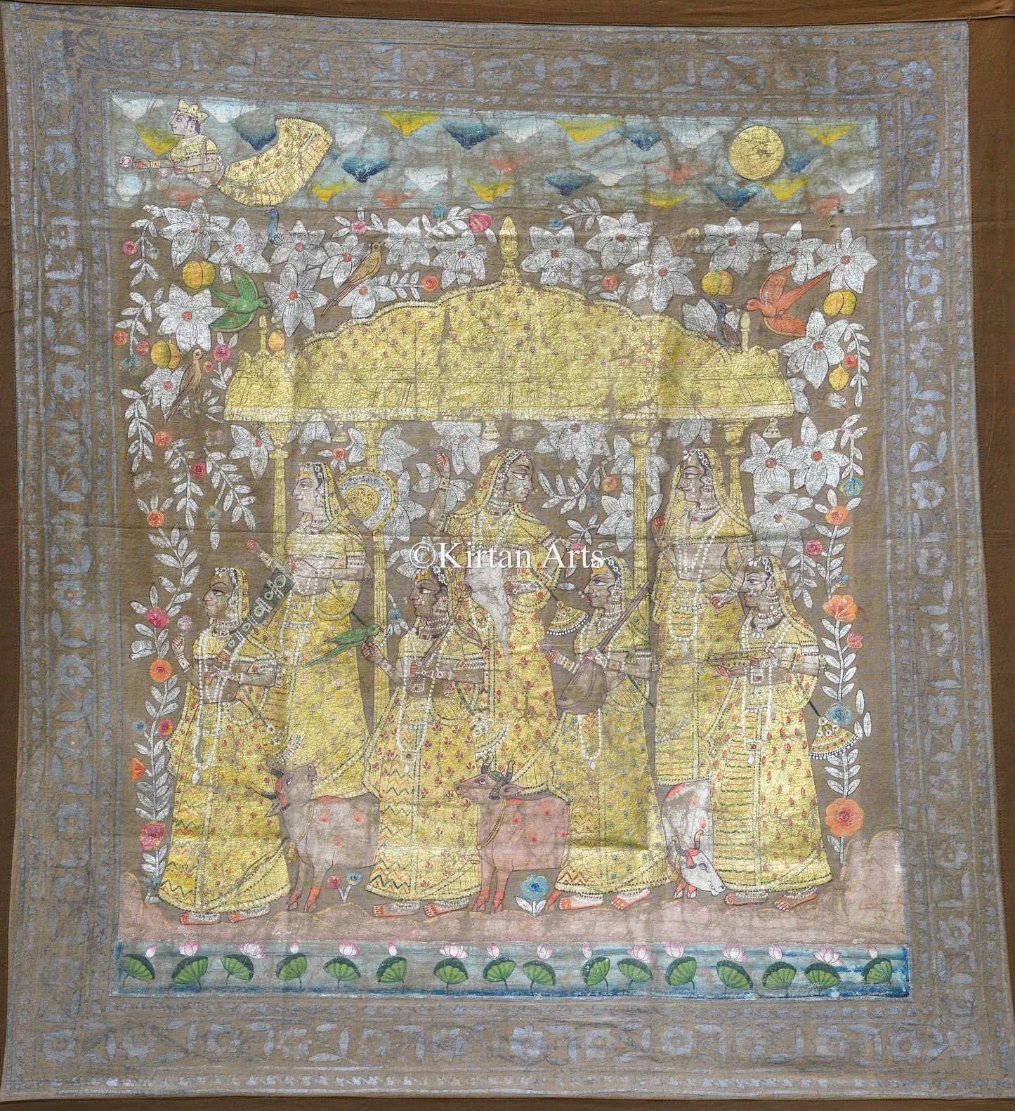 Pair of 3.5ft x 3ft Bhavmandal Deccan Antique Pichwais – Hand-Painted with Original Silver Leaf