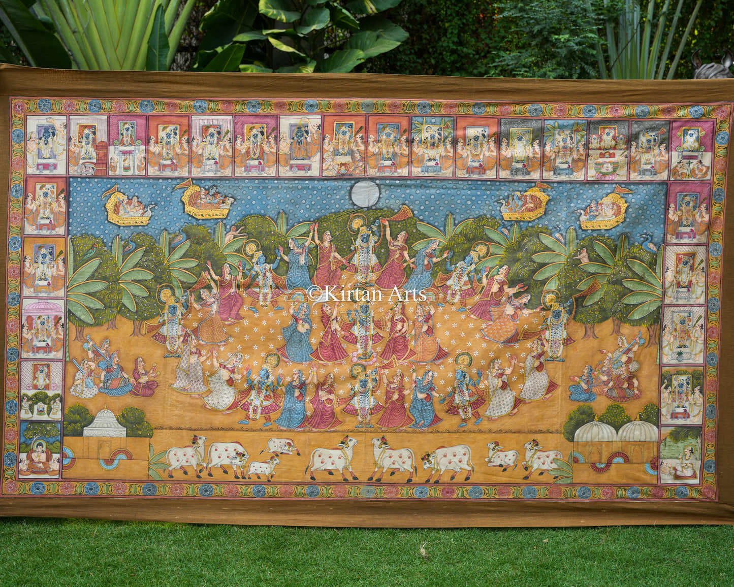 Grand 7ft x 4ft Maha-Rasleela Pichwai – Antique Heritage Finish
