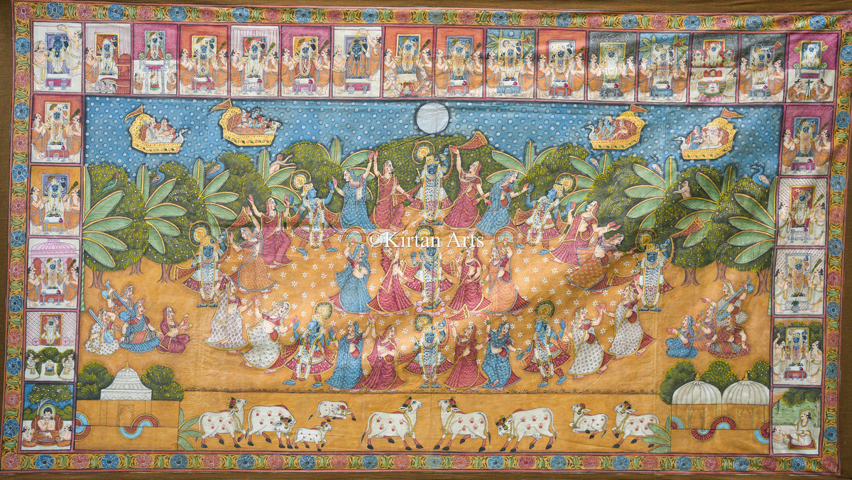 Grand 7ft x 4ft Maha-Rasleela Pichwai – Antique Heritage Finish