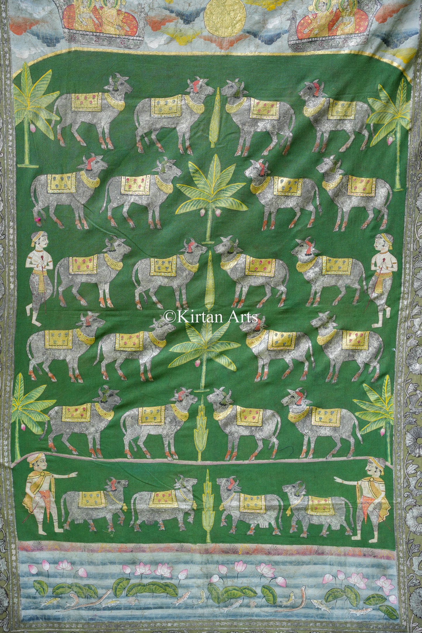 Grand 6ft x 4ft Deccan Antique Pichwai – Original Silver Leaf & Sacred Cow Narrative