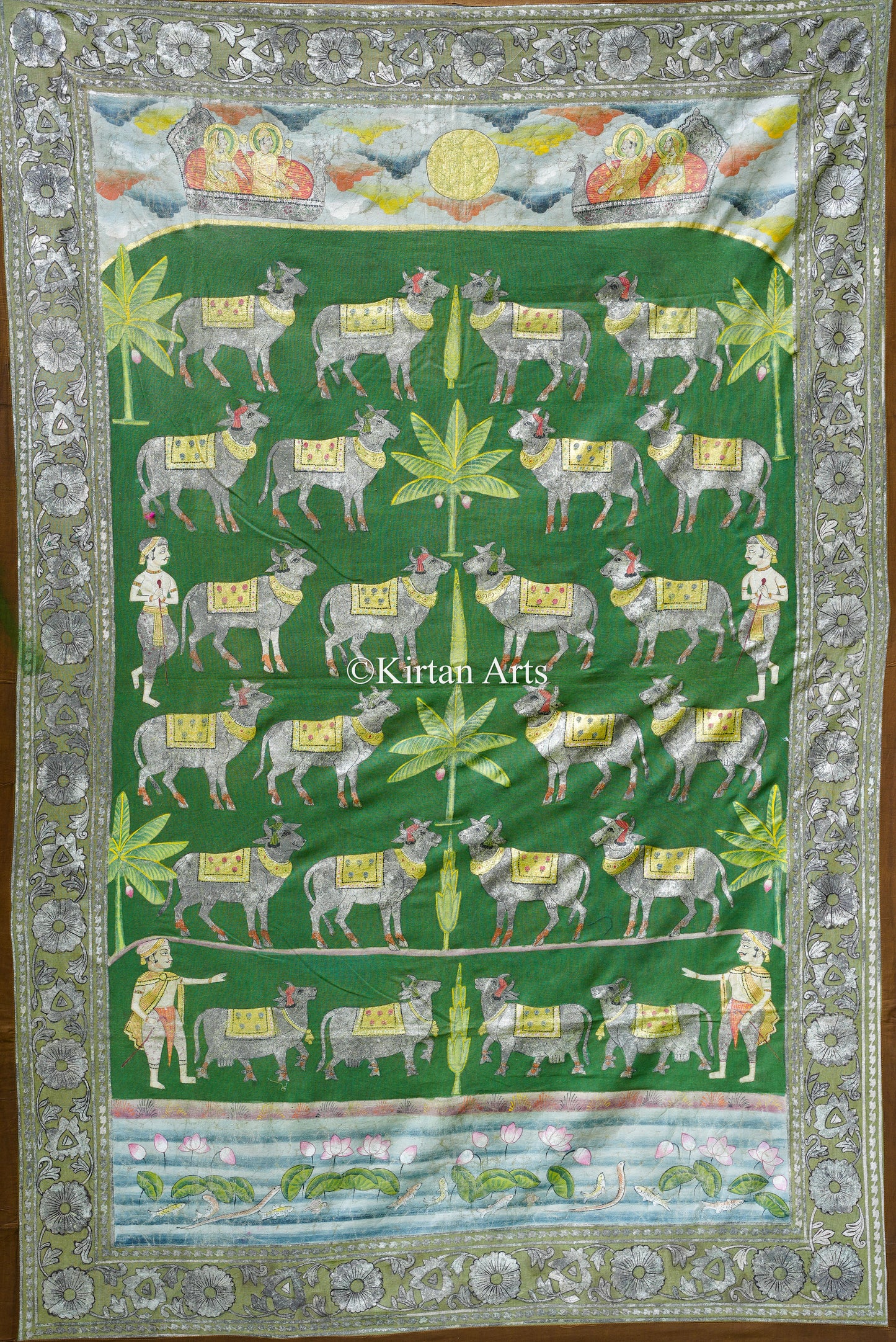 Grand 6ft x 4ft Deccan Antique Pichwai – Original Silver Leaf & Sacred Cow Narrative