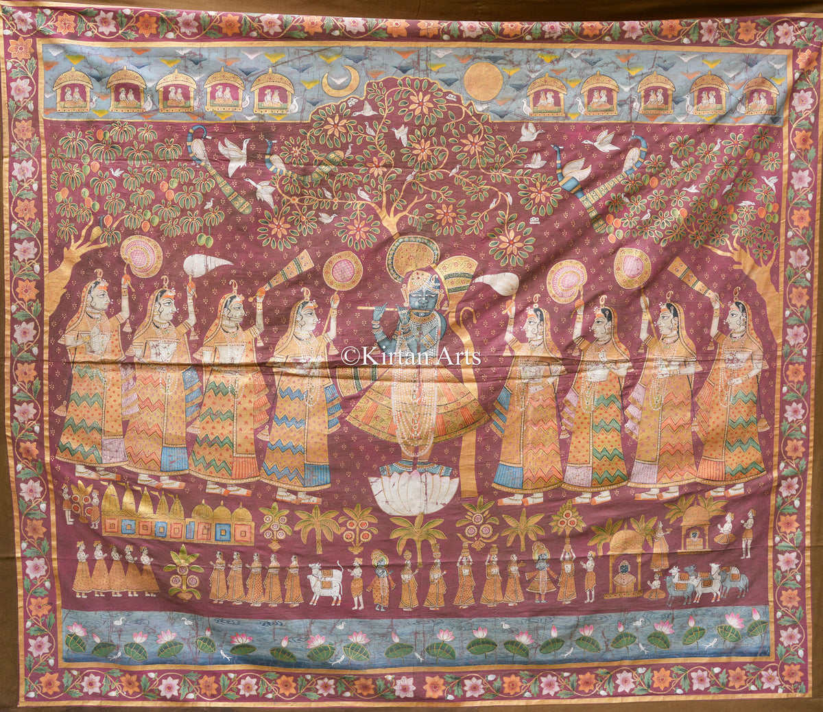 Grand 7ft x 6ft Antique-Finish Pichwai – Krishna Venugopal & The Narrative of Vraj