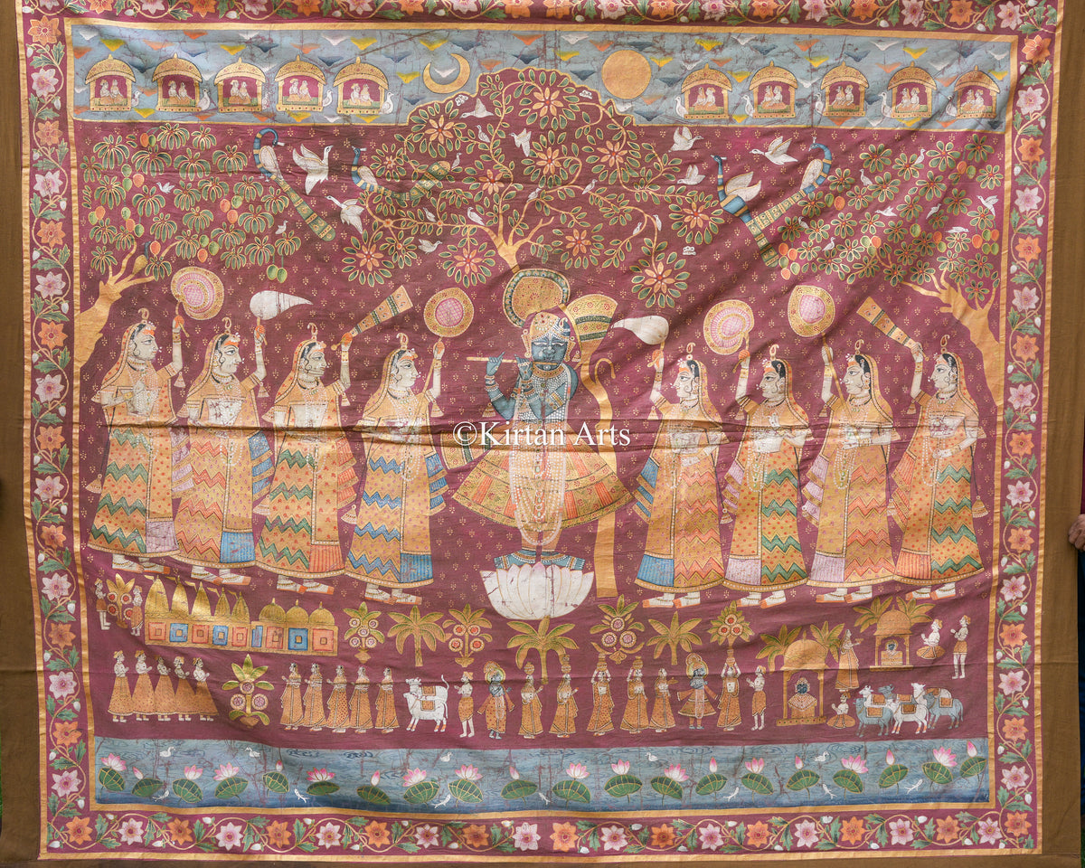 Grand 7ft x 6ft Antique-Finish Pichwai – Krishna Venugopal & The Narrative of Vraj