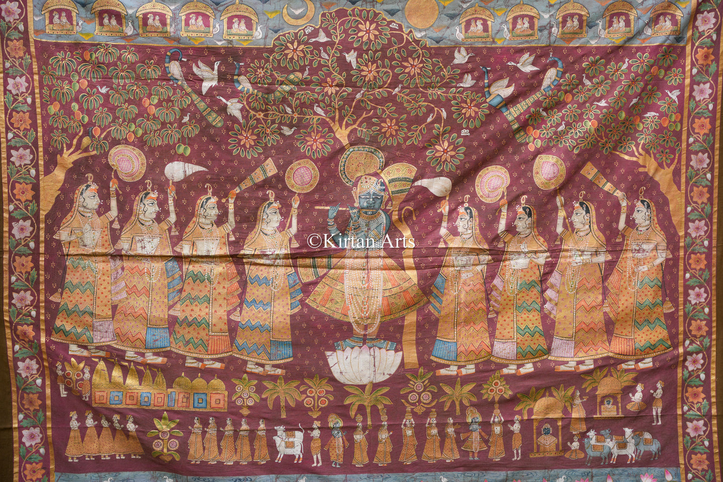Grand 7ft x 6ft Antique-Finish Pichwai – Krishna Venugopal & The Narrative of Vraj