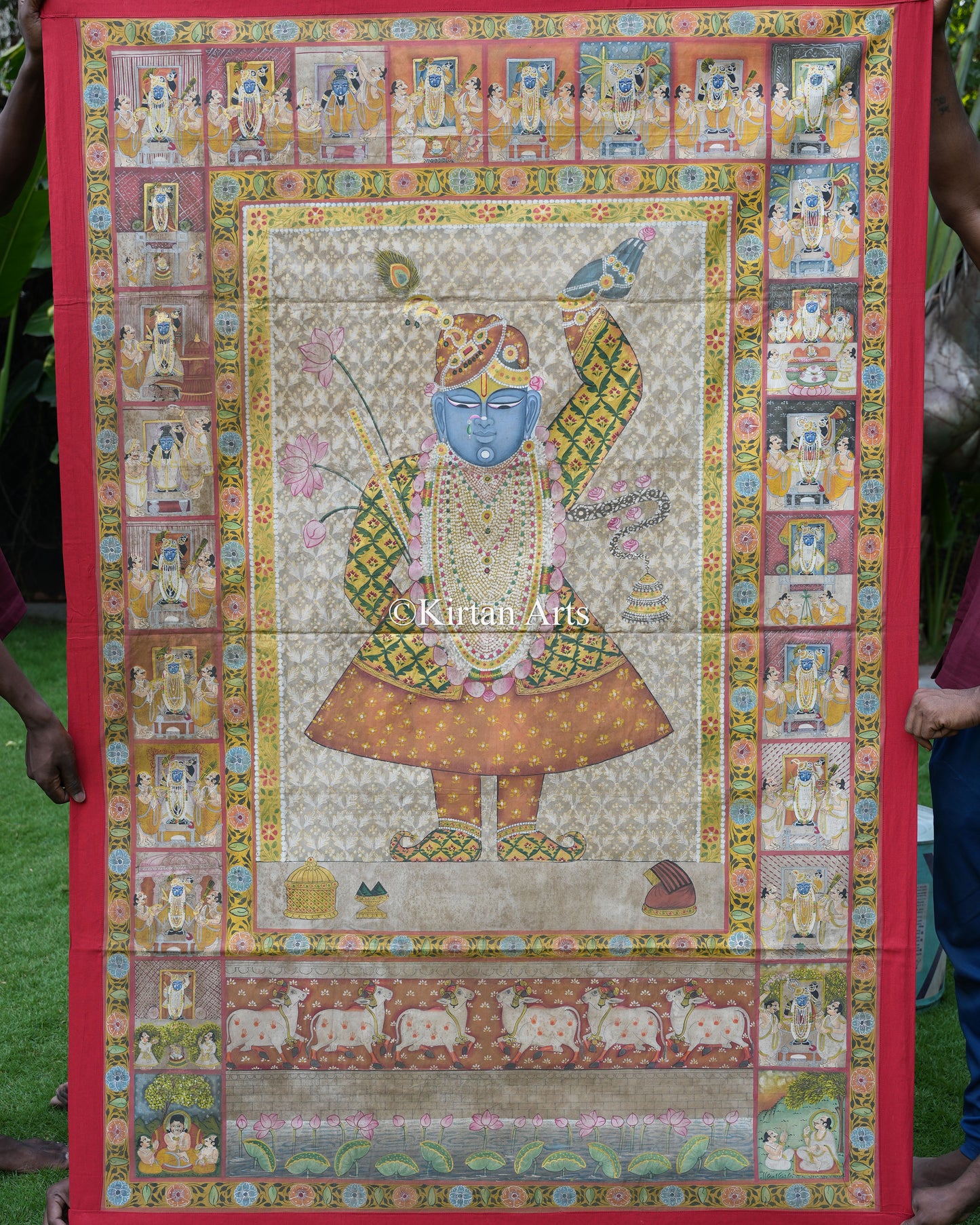Handcrafted Shrinathi Pichwai Art | 6x4 ft | Antique Finish