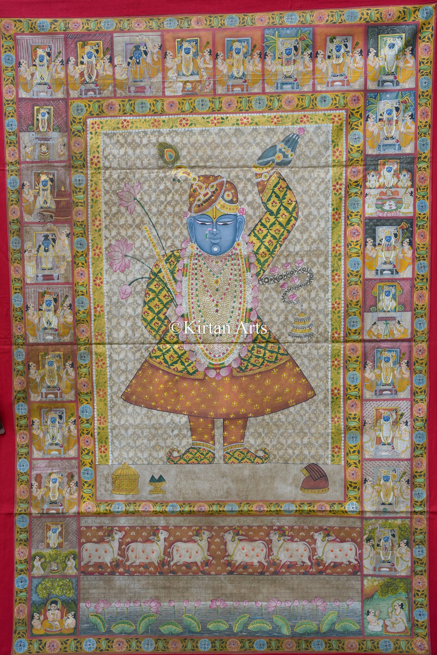 Handcrafted Shrinathi Pichwai Art | 6x4 ft | Antique Finish