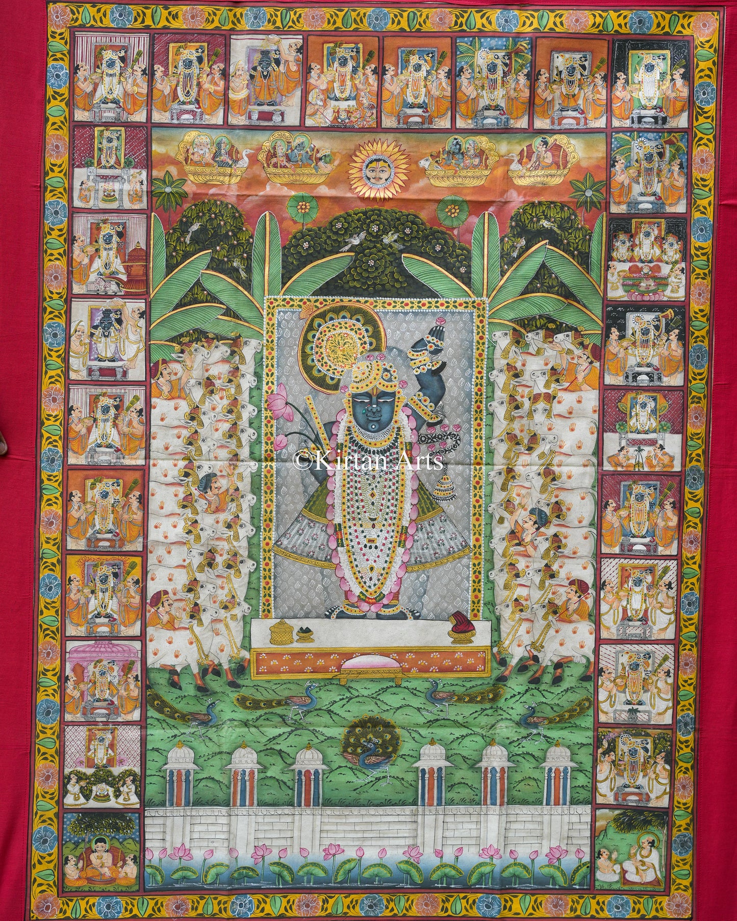 46-Inch Shrinathji Gopashtami Pichwai – Antique Heritage Narrative with 24 Shringars