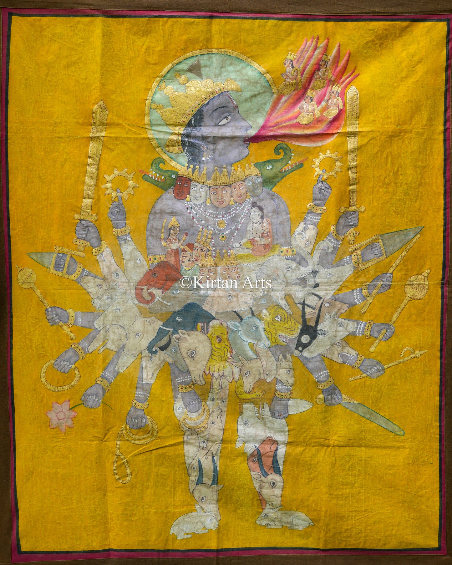 4ft x 3.5ft Krishna Vishwaroopam – Traditional Hand-Painted Cosmic Narrative Art