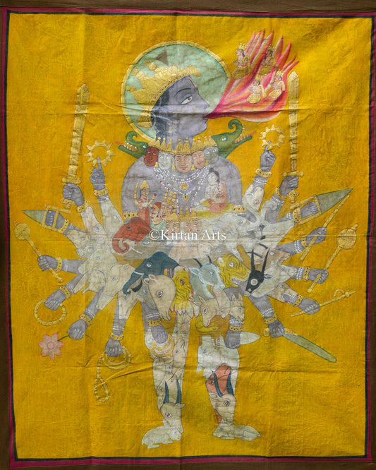 4ft x 3.5ft Krishna Vishwaroopam – Traditional Hand-Painted Cosmic Narrative Art